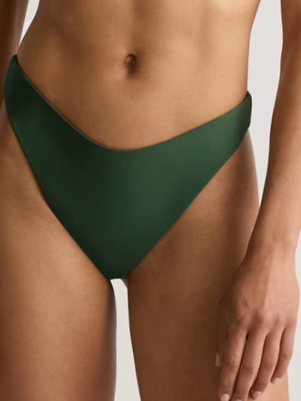 Quince Italian High rise High Leg Center seam Bikini Bottom Palm L NWT